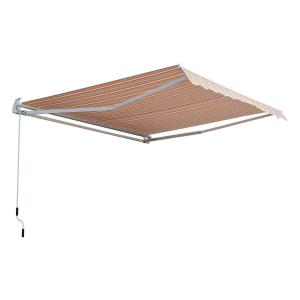 Outsunny Toldo Retráctil Con Manivela Toldo de 300x250cm con Brazo Articulado de Aluminio y Poliéster 280g/m² Rayas Naranja Beige y Blanco