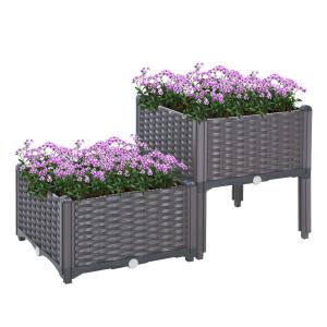 Outsunny Conjunto de 2 Macetas Cuadradas Jardinera para Flores y Vegetales con Agujeros de Drenaje y Patas Altas 40x40x26/44cm