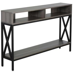 HOMCOM Mueble Recibidor Mesa Consola Estilo Industrial Vintage con 3 Estantes y Marco Metálico para Entrada Pasillo Salón 120x23,5x75 cm Gris y Negro
