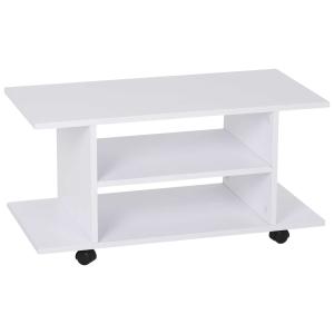 HOMCOM Mesa Auxiliar Mueble para Televisión con Ruedas tipo Mesa TV Móvil Armario de Tele Color Blanco Madera 80x40x40cm