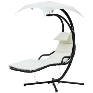 Outsunny Tumbona Colgante con Sombrilla Hamaca Sillón Balancín para Jardín con Toldo Estructura Estable de Acero 190x115x190 cm Crema