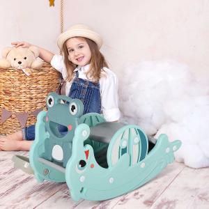HOMCOM Caballo Mecedora de Rana 3 en 1 Multifuncional para Bebé de +3 Años Tobogán Infantil Aro de Baloncesto con Pasamanos 72x34x47 cm Verde