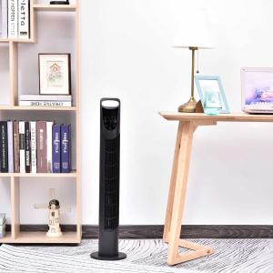 HOMCOM Ventilador Torre con Mando a Distancia 3 Niveles de Velocidad de Expulsión de Aire Temporizador hasta 7.5h Negro 18x78.5cm