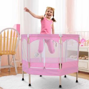 HOMCOM Trampolín Infantil Cama Elástica para Niños de 3-12 Años Jardín Traspatio con Red de Seguridad Carga 50kg 126x109x98cm Rosa
