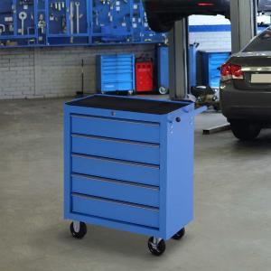 HomCom® Carro de Herramientas metálico 5 cajones y 4 ruedas - Color Azul