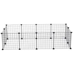 PawHut Valla Metálica para Mascotas con 12 Paneles Parque para Animales Pequeños Desmontable Diseño DIY Negro 106x73x36cm