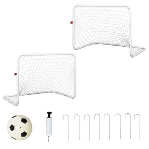 HOMCOM Set de 2 Porterías de Fútbol con Red y Balón para Niños y Adultos Juguete Deportivo para Exterior Jardín Hierro Q195 y Poliéster 78x46x56 cm Blanco