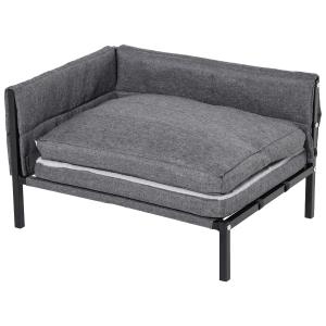 PawHut Sofá Cama para Mascotas 63,5x49x38,5cm Cama para Perros Elevada con Cojines Extraíbles Lavables para Perros Gatos Medianos y Pequeños Carga 15 kg Gris