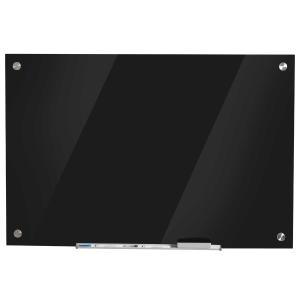 Vinsetto Pizarra Magnética de Cristal con Bandeja Pizarra de Pared sin Marco Incluye 4 Rotuladores y Borrador 90x60x0,45 cm Negro