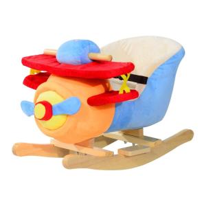 HOMCOM Caballo Balancín Avión para Niños +18meses de Felpa y Madera 60x33x45cm Multicolor