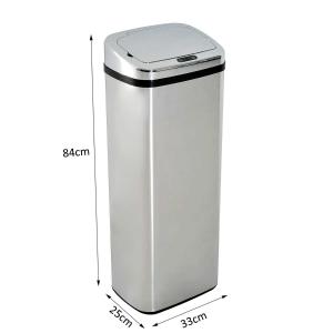 HomCom Papelera 50L Cubo de Basura Inteligente Color Plateado Acero Inoxidable 33 x 25 x 84cm
