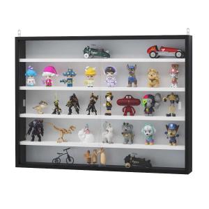 HOMCOM Vitrina de Pared Vitrina de Madera con Estantes Ajustables y 2 Puertas Correderas de Vidrio para Colecciones Perfumes Figuras de Decoración 80x9,5x60 cm Negro