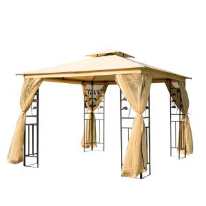 Outsunny Carpa para Exterior con Mosquitera 300x300x265 cm Cenador con Doble Techo Elegante para Jardín Terraza Color Beige