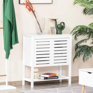 HOMCOM Armario Auxiliar con Puerta de Diseño Persiana Balda Ajustable y Estante Inferior Moderno Minimalista para Cocina Baño Salón 76x30x81 cm Blanco