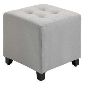HOMCOM Taburete Bajo Otomana Reposapiés Acolchado con Patas de Madera Maciza Diseño de Botones 35x35x35 cm gris claro