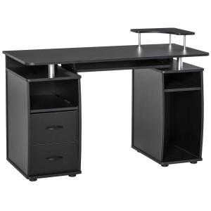 HOMCOM Mesa de Ordenador PC Mesa Escritorio con Múltiples Estantes Bandeja de Teclado Soporte CPU y 2 Cajones para Oficina 120x55x85 cm Negro