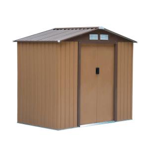Outsunny Caseta de Jardín Tipo Cobertizo de Exterior de Acero con Puerta Corrediza y Ventilación para Almacenaje de Herramientas Jardinería 213x127x185 cm Caqui