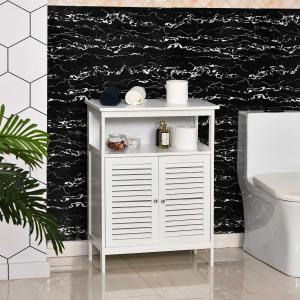 kleankin Mueble de Baño Armario Auxiliar para Baño con 2 Puertas de Persianas Estante Abierto Gran Espacio de Almacenamiento 60x30x81,6cm