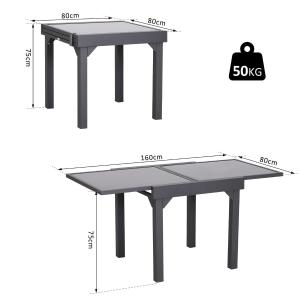 Outsunny Mesa de Jardín Mesa Extendida de Aluminio Mesa de Comedor Rectangular Tabla Vidrio Templado Carga 50kg para Terraza Patio Exterior Ofrecer Espacio Extra