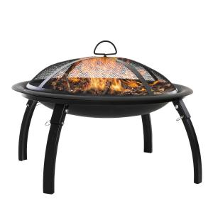 Outsunny Brasero Exterior Ø56 cm Chimenea Hoguera Portátil para Calefacción Barbacoa Terraza Patio Camping Jardín con Cubierta de Malla Atizador de Fuego Negro