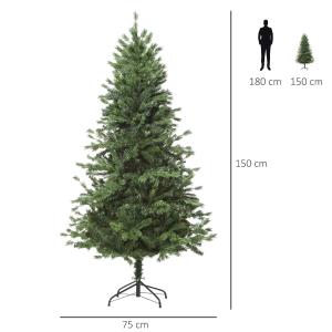 HOMCOM Árbol Artificial de Navidad con Base Plegable 440 Ramas PE Tridente y PVC Individual Árbol Navideño Decorativo Exteriores Interiores Φ75x150 cm Verde