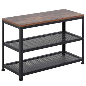 HOMCOM Banco Zapatero Estilo Industrial con 2 Estantes de Rejilla con Capacidad de Carga de 120kg 70x30x48 cm