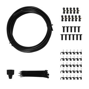 Outsunny Rociador de Agua para Jardines Sistema de Enfriamiento por Nebulización Diferentes Boquillas Grifo de Latón Negro 6m