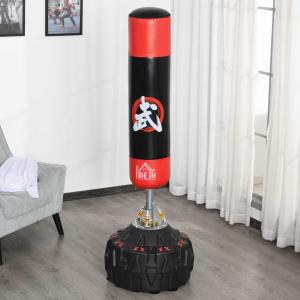 HOMCOM Saco de Boxeo soporte saco boxeo suelo para Adultos Base Grande Rellenable de Arena 60 kg / Agua 50 kg Φ60x180cm Negro y Rojo