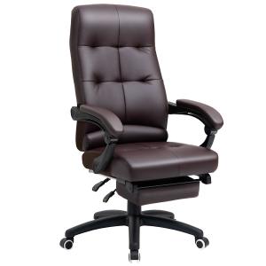 Vinsetto Silla de Oficina Ergonómica Silla de Escritorio Giratoria con Altura Ajustable Función de Inclinación Reposabrazos y Reposapiés Piel Sintética 65x65x114-124 cm Marrón