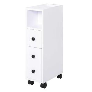 kleankin Armario de Baño Mueble Auxiliar para Baño Espacio Reducido con Ruedas Estantes Abiertos Armario Cajón 18x30x68,5 cm Blanco