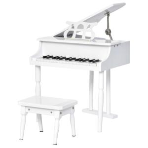 HOMCOM Piano de Cola Electrónico 30 Teclas con Atril Taburete Piano para Niños de Contrachapado Cubierta Pintura 52x50x49 cm Blanco