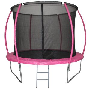 HOMCOM Cama Elástica Multifuncional para Exterior e Interior Trampolín Grande con Red Seguridad y Escalera Carga 100kg Diám.244x205 cm Rosa