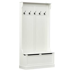 HOMCOM Perchero con Banco Conjunto de Pasillo Mueble Recibidor 5 Ganchos Espacio de Almacenaje 96x34x179.7cm Marfil