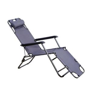 Outsunny Tumbona Reclinable y Plegable con Respaldo Ajustable Reposabrazos Almohada y Reposapiés para Jardín Balcón Carga 136 kg 135x60x89 cm Gris