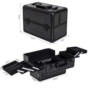 HOMCOM Maletín para Maquillaje Caja de Belleza Portátil 4 Niveles 35,5x20x25,5cm Negro