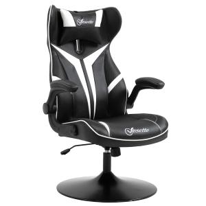 Vinsetto gamestoel ergonomische computerstoel met kantelfunctie draaistoel in hoogte verstelbaar staal zwart + wit 67 x 75 x 106-112 cm