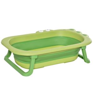 HOMCOM opvouwbaar babybadje babybadje met antislip voetkussentje steunstangen opvouwbaar babybadje met krokodilvorm voor kinderen van 0-3 jaar PP plastic TPE groen 80 x 53,9 x 20,8 cm