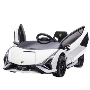 HOMCOM kindervoertuig 2 rijmodi Lamborghini SIAN SUV auto speelgoed elektrische auto met afstandsbediening extra brede banden muziek (MP3 / USB) licht 3–5 jaar PP metaal wit 108 x 62 x 40 cm