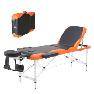 HOMCOM Professional Portable Massage Table W/Headrest-Black/Orange