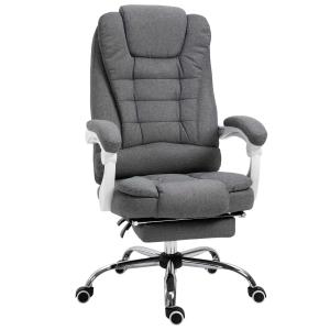 Vinsetto Linen Ergonomic Office Chair w/ Retractable Footrest
