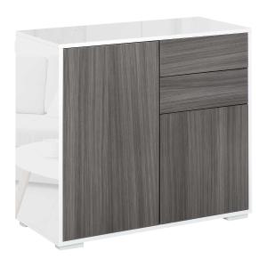 HOMCOM vrijstaande kast opbergkast multifunctionele kast archiefkast dressoir 2 lades 2 deuren E1 spaanplaat hoogglans wit + lichtgrijs 79 x 36 x 74 cm