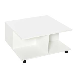 HOMCOM bijzettafel salontafel met twee uittrekbare lades 4 wielen open aflegvlakken koffietafel woonkamertafel modern eenvoudig spaanplaat wit 70 x 70 x 35 cm