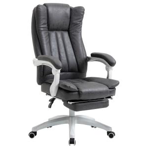 Vinsetto kantoorstoel draaistoel met ligfunctie voetensteun bureaustoel hoogteverstelling zitting stoel bureaustoel schuimstof PP-kunststof PU-nylon microvezel donkergrijs + wit 63 x 71 x 110-118 cm
