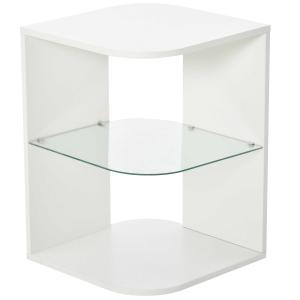 HOMCOM bijzettafel 3 niveaus modern nachtkastje met 2 opbergvakken geschikt voor woonkamer slaapkamer materiaal van spaanplaat gehard glas wit 40 x 40 x 56 cm