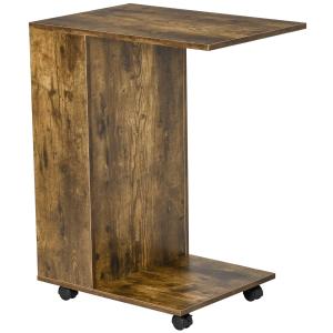 HOMCOM bijzettafel op wielen mobiele tafel C-vormige salontafel met open bodemvak opbergvak aan zijkant parkeerremmen spaanplaat rustiek bruin 60 x 40 x 70 cm