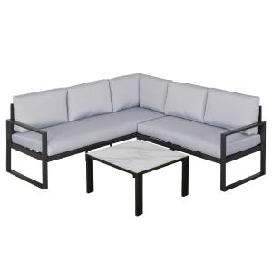3-częściowy zestaw ogrodowy aluminium komplet wypoczynkowy ze stolikiem poduszkami szary