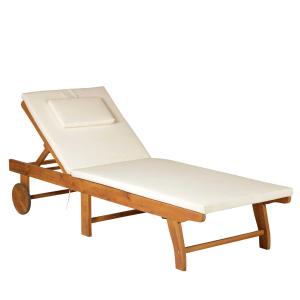 Outsunny® Leżak Ogrodowy Plażowy Składany z Regulacją Drewno Akacji Naturalny D197 x S72 x W(34–84) cm