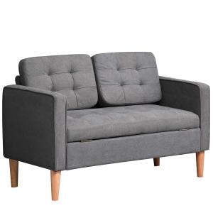 2-osobowa sofa sofa z tkaniny dwuosobowa zdejmowane poduszki drewno kauczukowe bawełna kolor szary