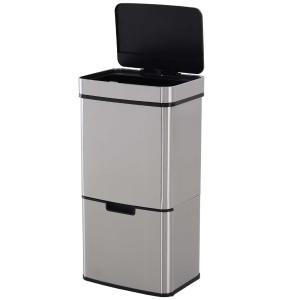 HOMCOM® KOSZ NA ŚMIECI ODPADY Z CZUJNIKIEM 72 L SYSTEM SORTOWANIA ŚMIECI 3-POJEMNIKI stal szlachetna srebrny 42 X 30 X 81 cm