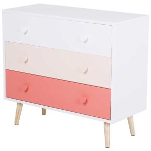 HOMCOM® Szafka Do Pokoju Dziecięcego 3 Szuflady Komoda Do Przechowywania Płyta MDF Różowa